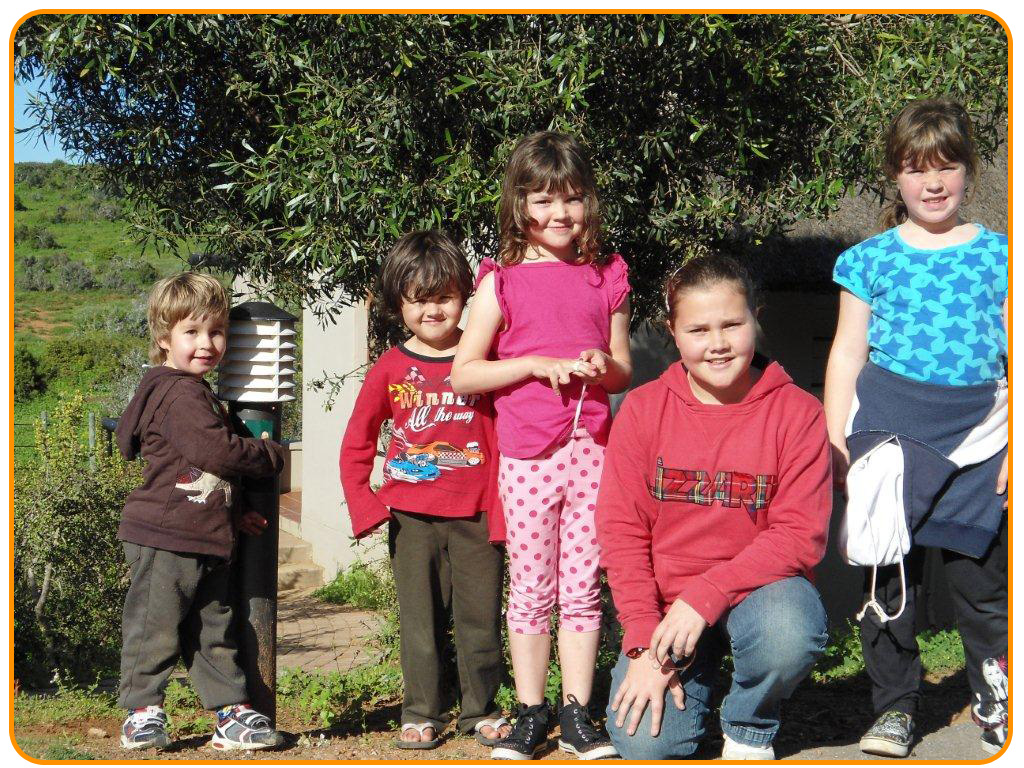 Dale’s cousins have been instrumental in helping  his development and stimulation. From left to  right Dale, Cassie, Amber, Tayla and Jade